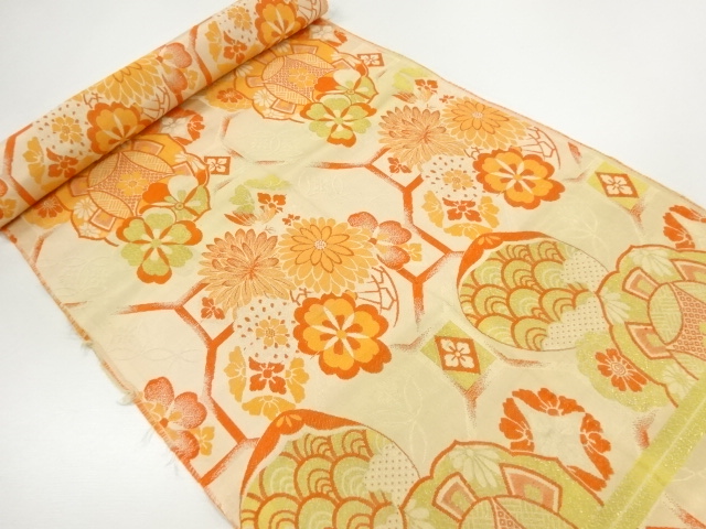 JAPANESE KIMONO / ANTIQUE BOLT FOR KIDS OBI / WOVEN FLOWERS